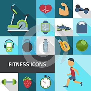 Fitness icons flat shadow set