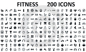 Fitness icons set 200 isolated. Fitness exercise, sport workout training illustration. Characters doing exercises sport figures