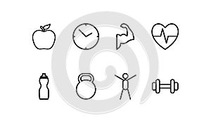 Fitness Icons set elegant series. health and fitnes icons