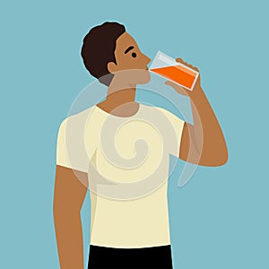 Fitness Illustration of a Muscular Man drinking fresh juice