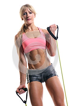 A fitness instructor with exercise bands