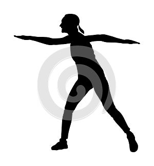 Fitness instructor training  silhouette isolated on white background. Sport woman active in gym. Athlete lady doing exercise