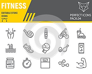 Fitness line icon set, sport symbols collection, vector sketches, logo illustrations, gym icons, fitness signs linear