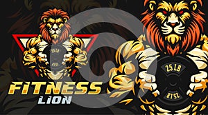 Fitness lion vector logo design template, gym logo template, fitness center mascot character