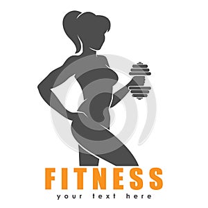 Fitness logo Design Template with Atletic Girl Silhouette