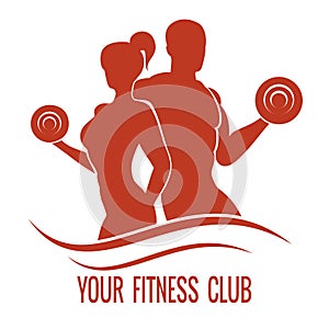 Fitness logo with muscled man and woman