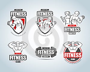 Fitness logo templates set. Gym club logotypes. Sport Fitness club creative concepts. Gym club logotypes. photo