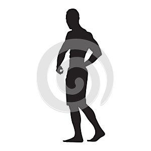 Fitness man with big muscles, isolated vector silhouette