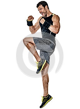 Fitness man cardio boxing exercises isolated