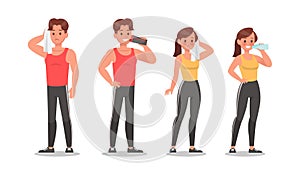 Fitness man and woman doing exercise character vector design. Healthy lifestyle no8