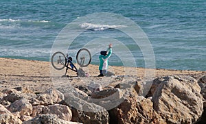 Fitness and meditating near the sea