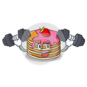 Fitness pancake with strawberry character cartoon