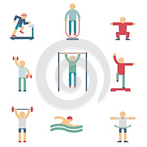 Fitness people color icons