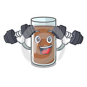 Fitness pouring chocolate milk from bottle cartoon