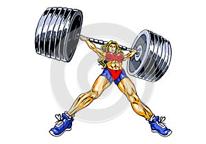 Fitness power girl lifting heavy barbell