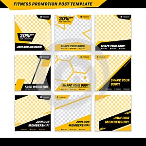 Fitness promotion social media instagram post template in yellow black masculine sporty style