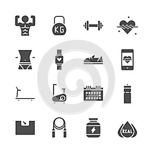 Fitness related in glyph  icon set.Vector illustration