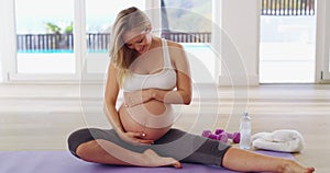 Fitness, relax and yoga with face of pregnant woman for workout, health or exercise. Wellness, happiness and pregnancy