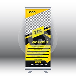Fitness roll up sale banner design template, abstract background, pull up design, modern x-banner, rectangle size. Template for