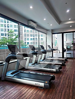 Fitness room.Fitness machines in a fitness club