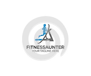 Fitness Saunter Logo Template. Treadmill Vector Design