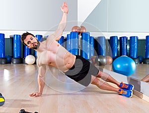 Fitness side push ups man pushup at gym