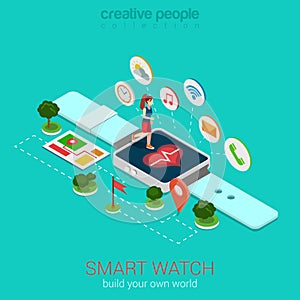 Fitness smart watch vector isometric infographic: run smartwatch