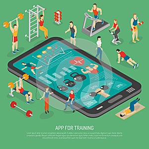 Fitness Smartphone Accessories Apps Isometric Poster