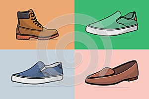 Fitness Sneakers set, fashion shoes for training running shoe vector illustration