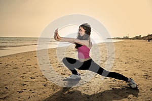 Fitness and sport concept with young woman making exercises