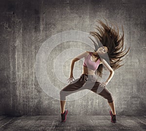 Fitness Sport Dance, Woman Dancer Flying Hair Dancing, Concrete