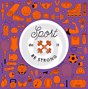 Fitness and sport elements in doodle style