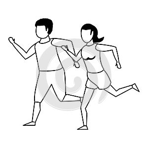 Fitness sport exercise lifestyle cartoon in black and white