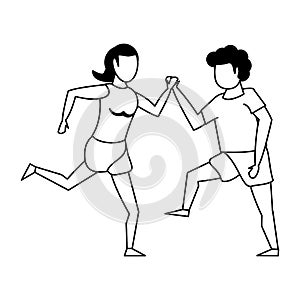 Fitness sport exercise lifestyle cartoon in black and white