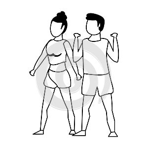 Fitness sport exercise lifestyle cartoon in black and white