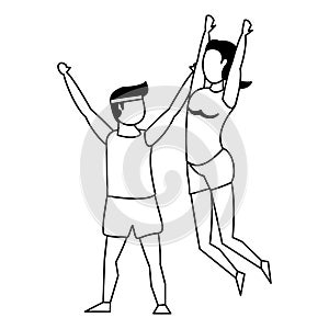 Fitness sport exercise lifestyle cartoon in black and white