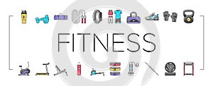 fitness sport gym healthy icons set vector