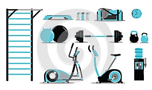 Fitness, sport and healthy lifestyle banner with copy space and training icons