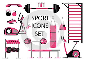 Fitness and sport icons set. Healthy lifestyle symbol. Flat style