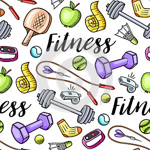 Fitness and sport seamless pattern