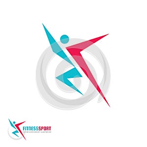 Fitness Sport - vector logo template concept illustration. Human character. Abstract running man figure. People sign.