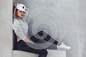 Fitness sporty girl wearing fashion clothes