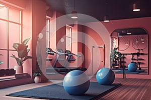 Fitness Studio: Create a set of images that showcase a bright, energizing fitness studio. Generative AI