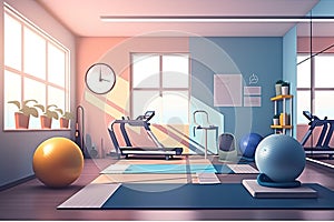 Fitness Studio: Create a set of images that showcase a bright, energizing fitness studio. Generative AI