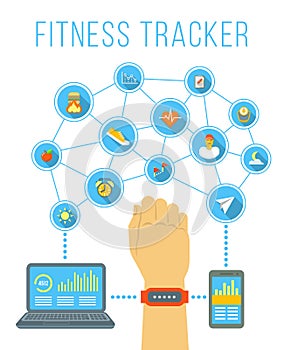 Fitness tracker flat vector infographic illustration