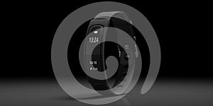 Fitness tracker, smart watch, black, on black background. 3d illustration