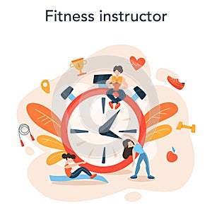 Fitness trainer concept. Workout in the gym with professional