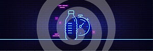 Fitness water line icon. Training drink time sign. Neon light glow effect. Vector
