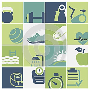 Fitness and wellness club icons set vector