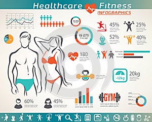 Fitness and wellness infographcs, active people icons